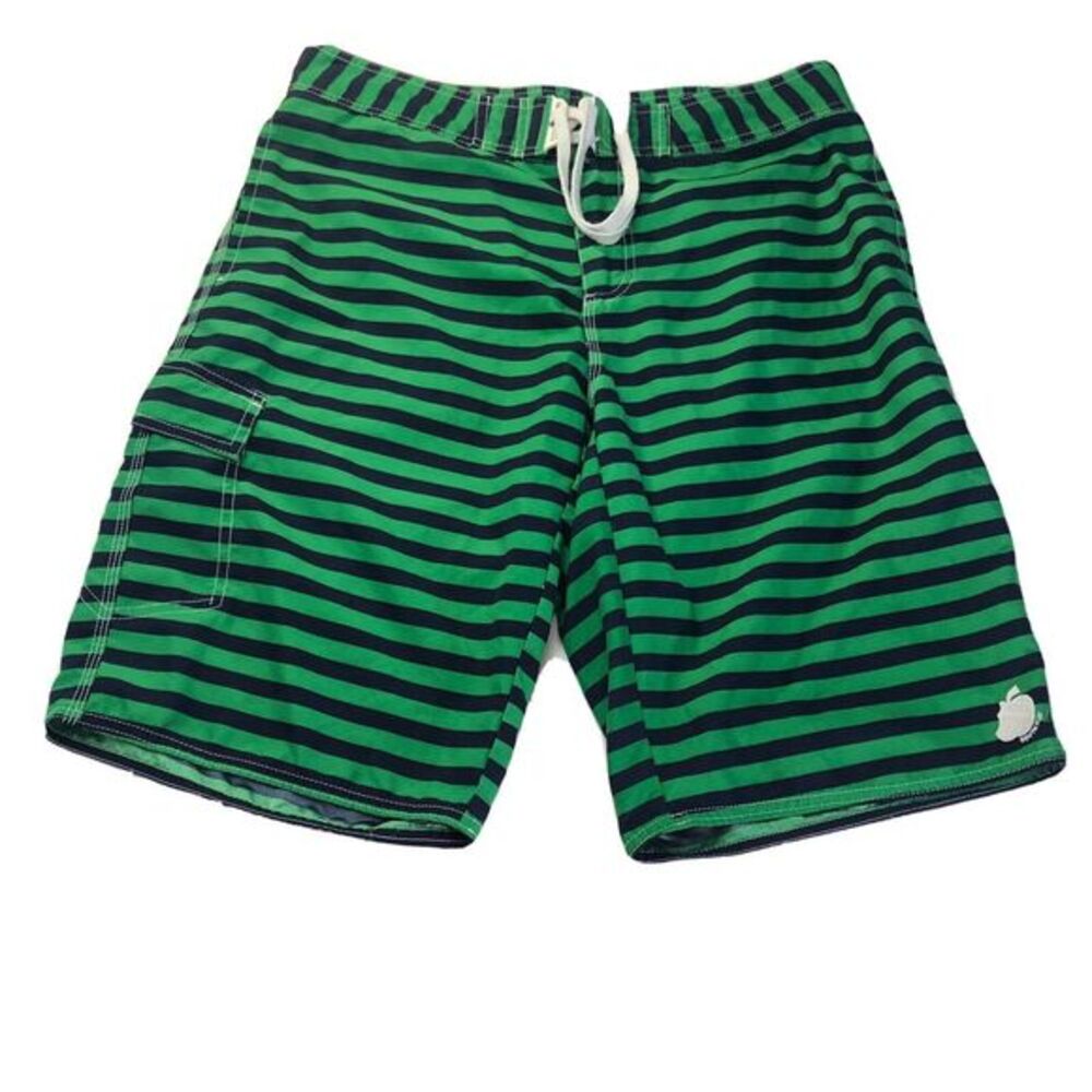 South Play Board  Shorts Men Green /Blue Stripes Size Medium‎ Swim Leisure